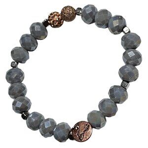 Elegant Faceted Gray Beaded Stretch Bracelet Rose Gold Accents Fashion Jewelry